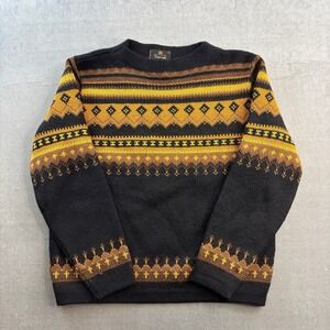 Vintage Norvyk Pure Virgin Wool Knit Sweater‎ Black Yellow Men's L